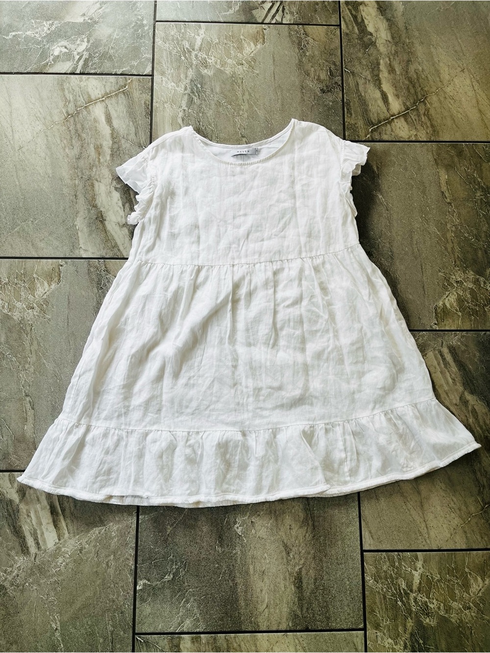 🤍 Haven White Linen Babydoll Dress Gauzy Ethereal Raw Hem S/M